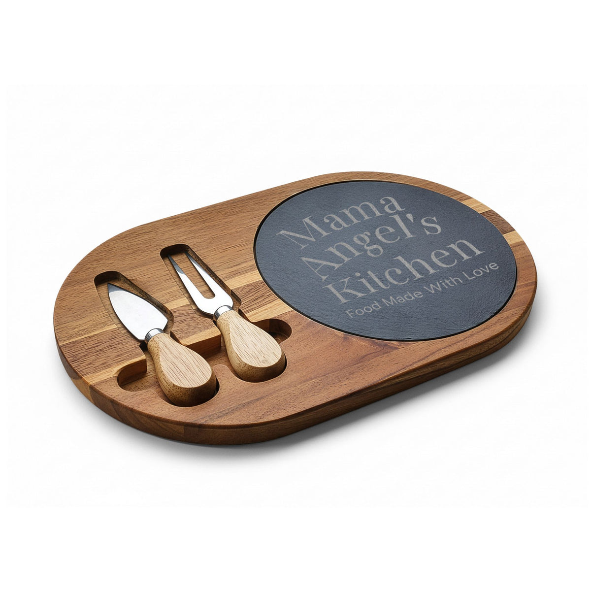 Mama Angel’s Kitchen Engraved Charcuterie Board with Serving Utensils